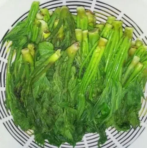 데친 두릅을 빠르게 식히는 장면