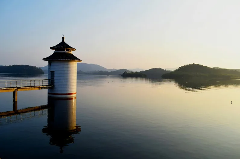 밤 저수지 분위기를 담은 한국 공포 풍경