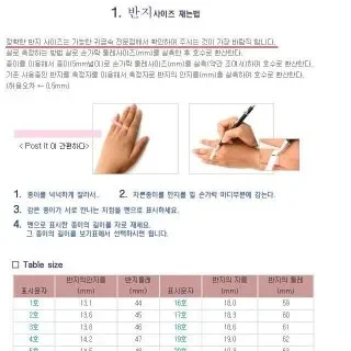 반지 사이즈 가이드 참고 모습