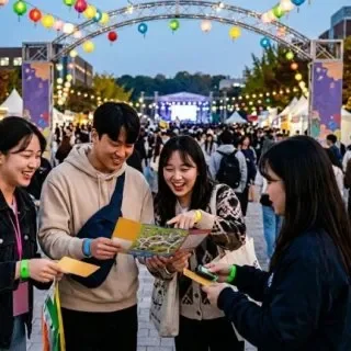 축제 입장 팔찌와 현장 대기 모습