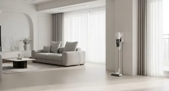 소파 밑을 청소하는 장면